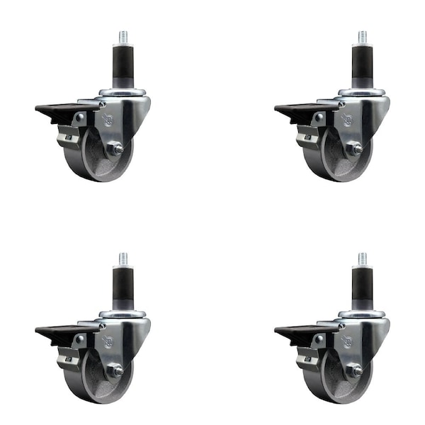 Service Caster 3'' Semi Steel Swivel 1-1/4'' Expanding Stem Caster Set with Brake, 4PK SCC-EX20S314-SSS-PLB-114-4 - main